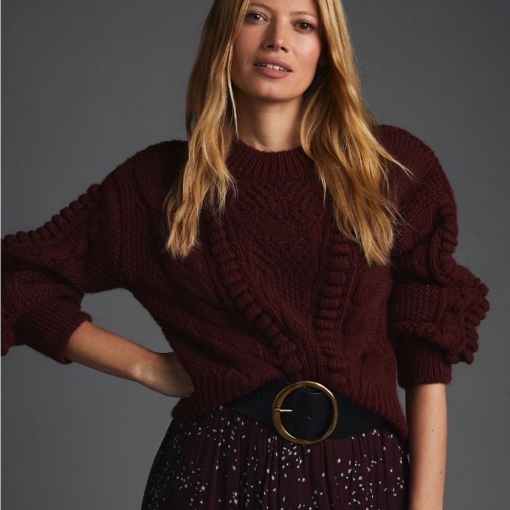 Anthropologie Cropped Cable Knit Sweater
